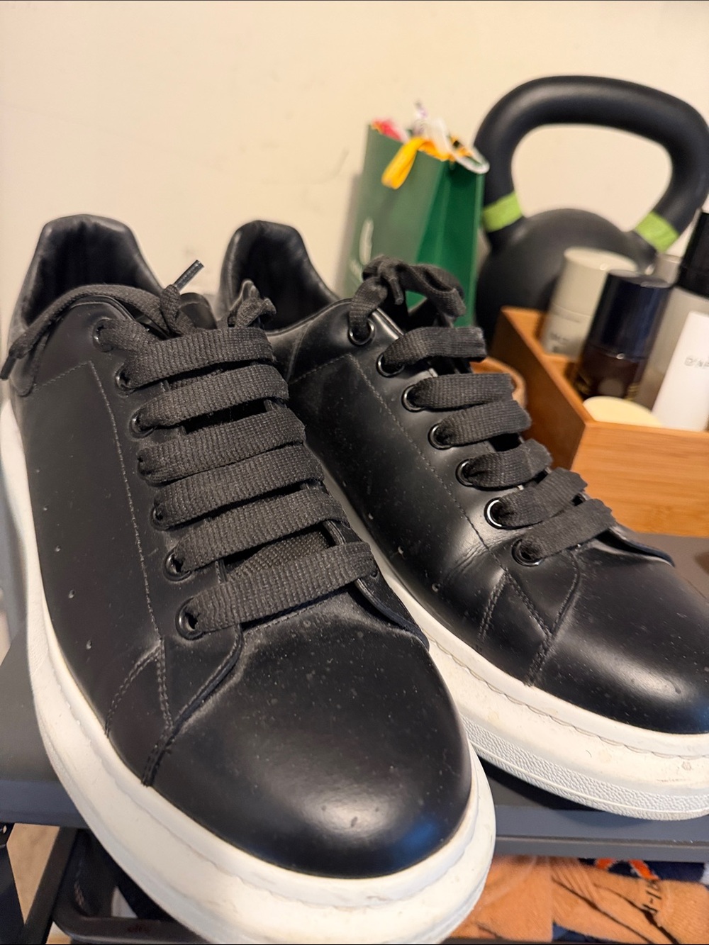 Alexander McQueen Black Leather Low-Top Sneakers with White Sole